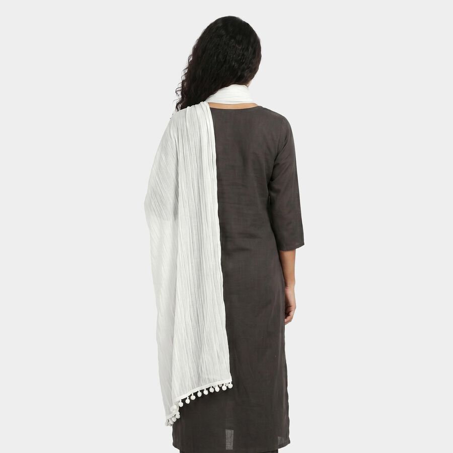 Women's White Self Design Dupatta, सफ़ेद, large
