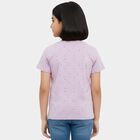 Girls' Purple Cotton Round Neck Graphic Print T-Shirt, Lilac, small