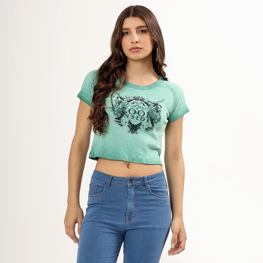 Ladies' 100% Cotton Round Neck T-Shirt , Light Green, large image number null