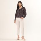 Women's Black Half Sleeve Classic Collar Textured Casual Shirt, Black, small