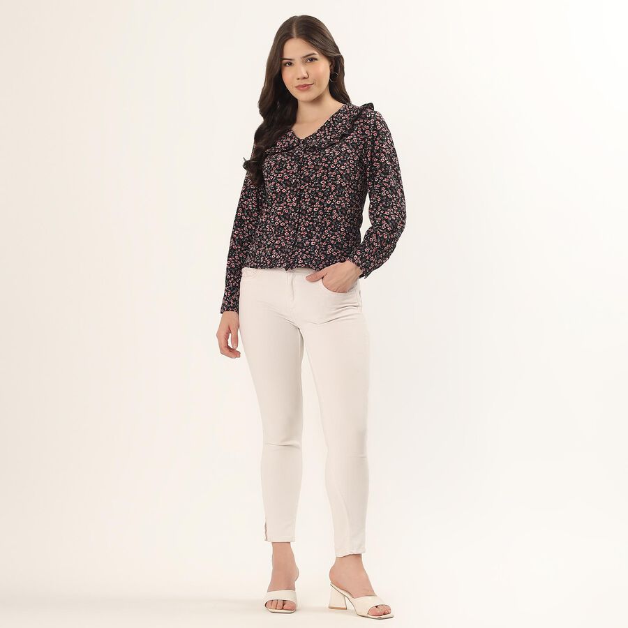 Women's Black Half Sleeve Classic Collar Textured Casual Shirt, Black, large