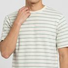 Men's Green Round Neck Regular Striped T-Shirt, हल्का हरा, small