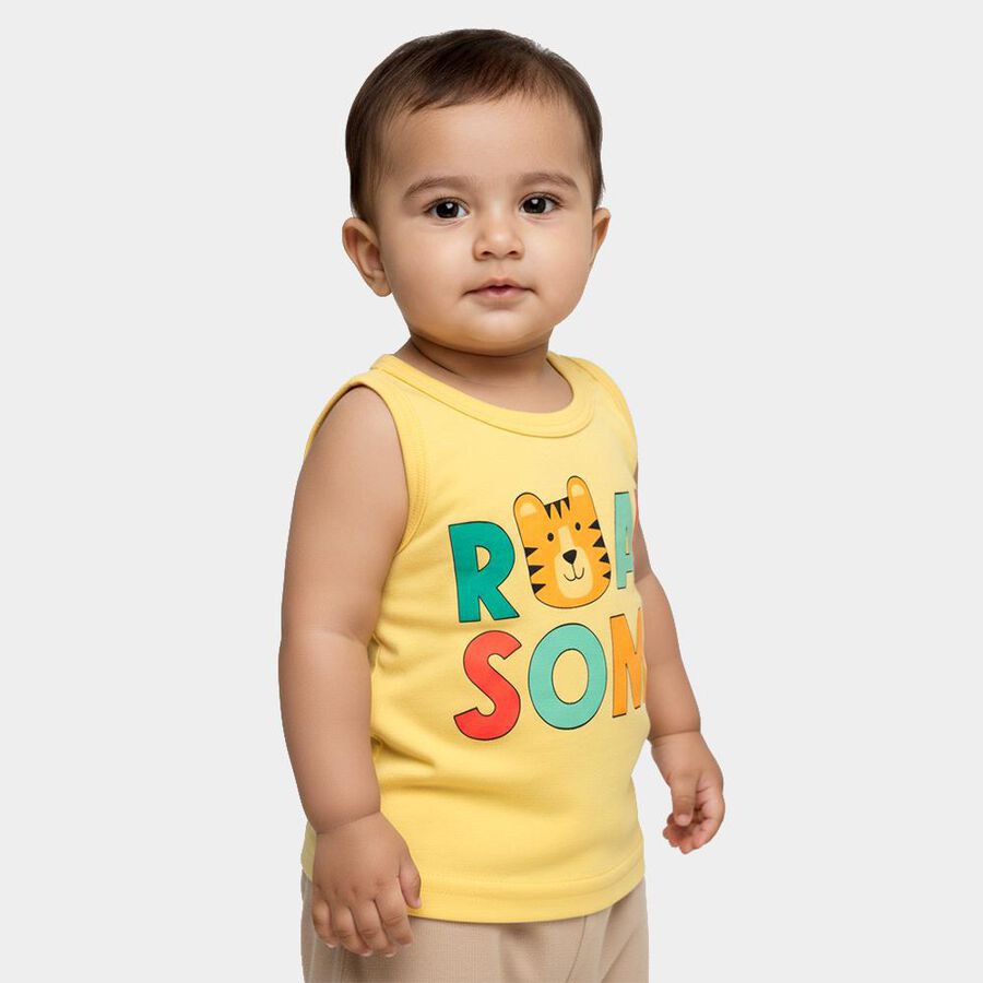 Infants Bright Yellow Cotton Round Neck Casual Vest, पीला, large image number null