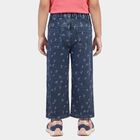 Girls' Navy Blue Straight Fit Printed Jeans, मध्यम नीला, small