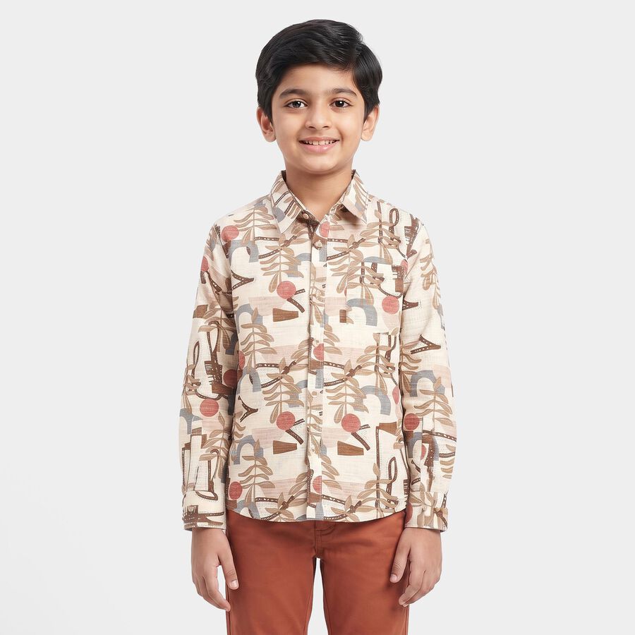 Boys Brown Cotton Long Sleeve Collared Casual Shirt, Brown, large
