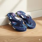 Women's Navy Blue Floral Print Flip-Flops, गहरा नीला, small