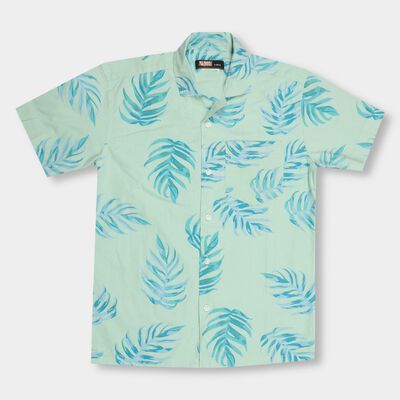 Boys' Light Sage Green Cotton Regular Collar Casual Shirt
