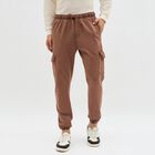 Men's Washed Brown Relaxed Fit Cargo Jogger, भूरा, small image number null