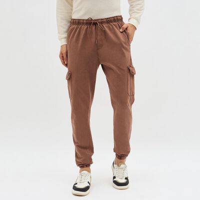 Men's Washed Brown Relaxed Fit Cargo Jogger