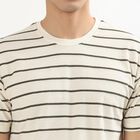 Men's Off White Round Neck Casual T-Shirt, Off White, small