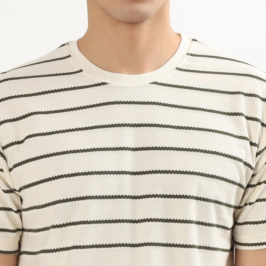 Men's Off White Round Neck Casual T-Shirt, Off White, large