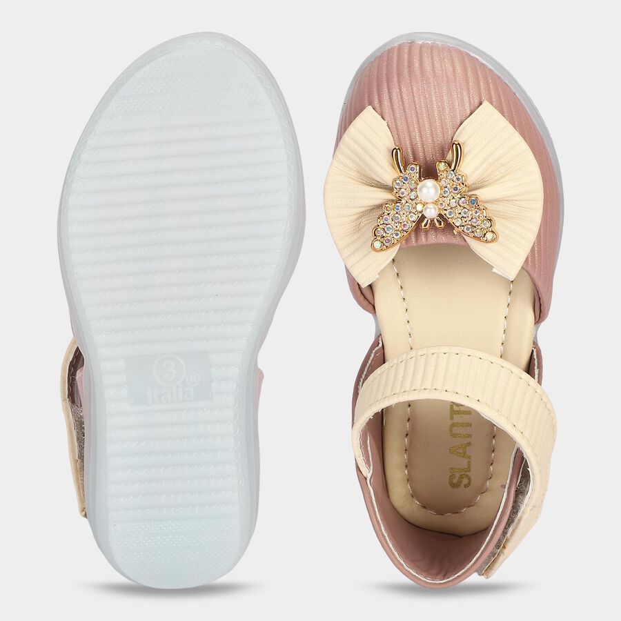 Girls' Peach Velcro Strap Embellished Sandals, Peach, large