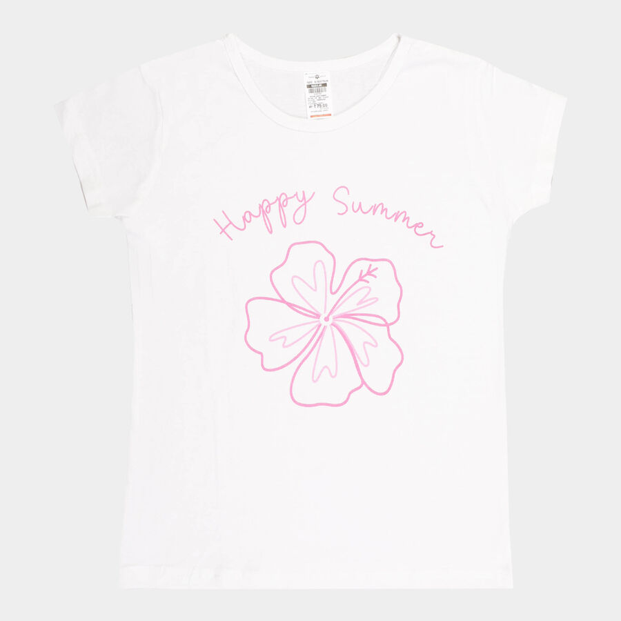 Girls Cotton T-Shirt, White, large image number null