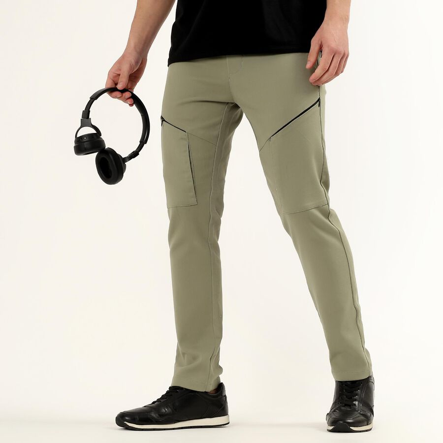 Men's Slim Fit Casual Trousers, Light Green, large