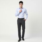 Men's Navy Blue Slim Fit Checked Formal Trousers, Dark Blue, small