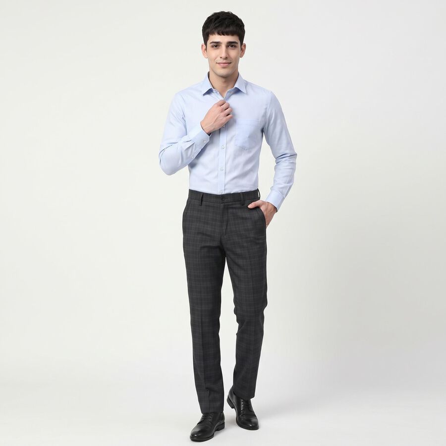 Men's Navy Blue Slim Fit Checked Formal Trousers, Dark Blue, large