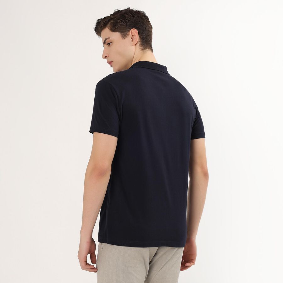 Men's Deep Midnight Navy Blue Polo Neck Casual T-Shirt, नेवी ब्लू, large