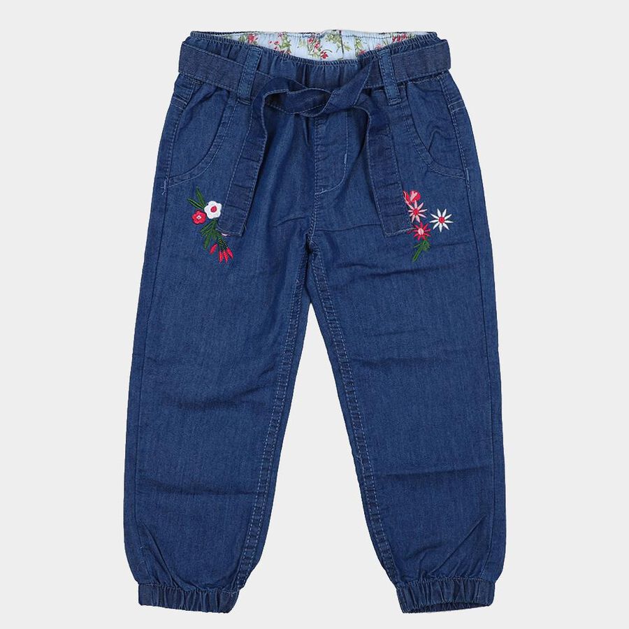Girls' Blue Regular Fit Jeans, मध्यम नीला, large