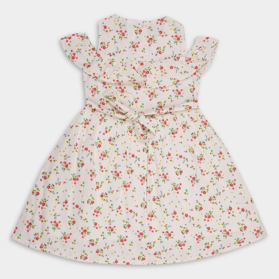 Girls' 100% Cotton Frock, Off White, large image number null