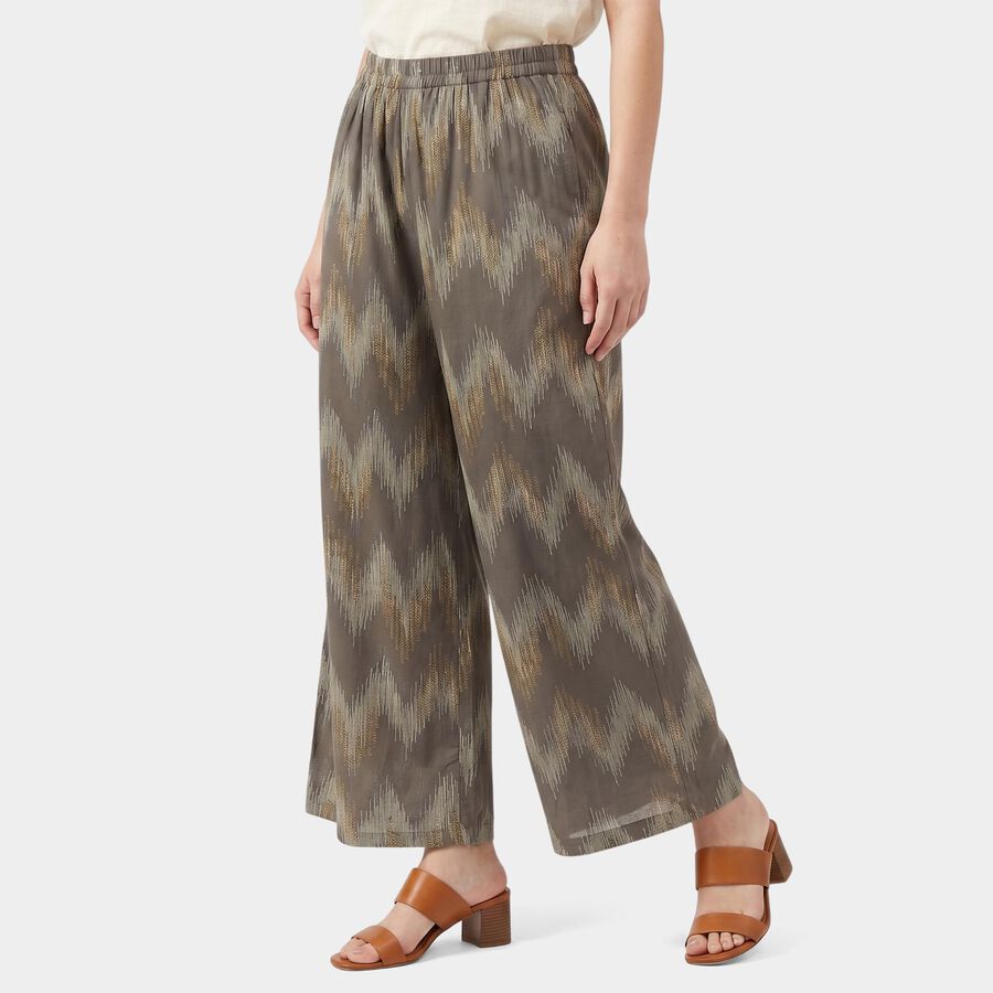 Women's Dark Grey Regular Fit Printed Palazzos, गहरा ग्रे, large