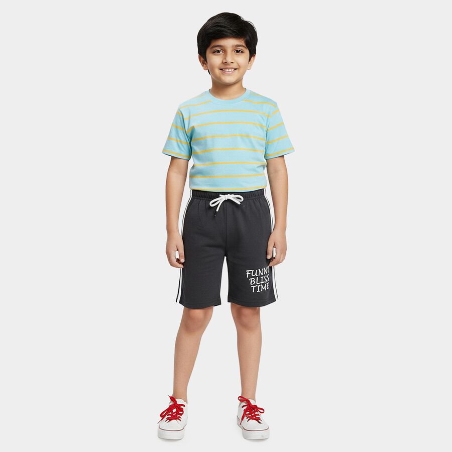 Boys' Grey Regular Fit Melange Drawstring Bermuda Shorts, Dark Grey, large