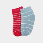 Girls Regular Fit Striped Pack of 2 Socks ( Blue, Pink ), गुलाबी, small