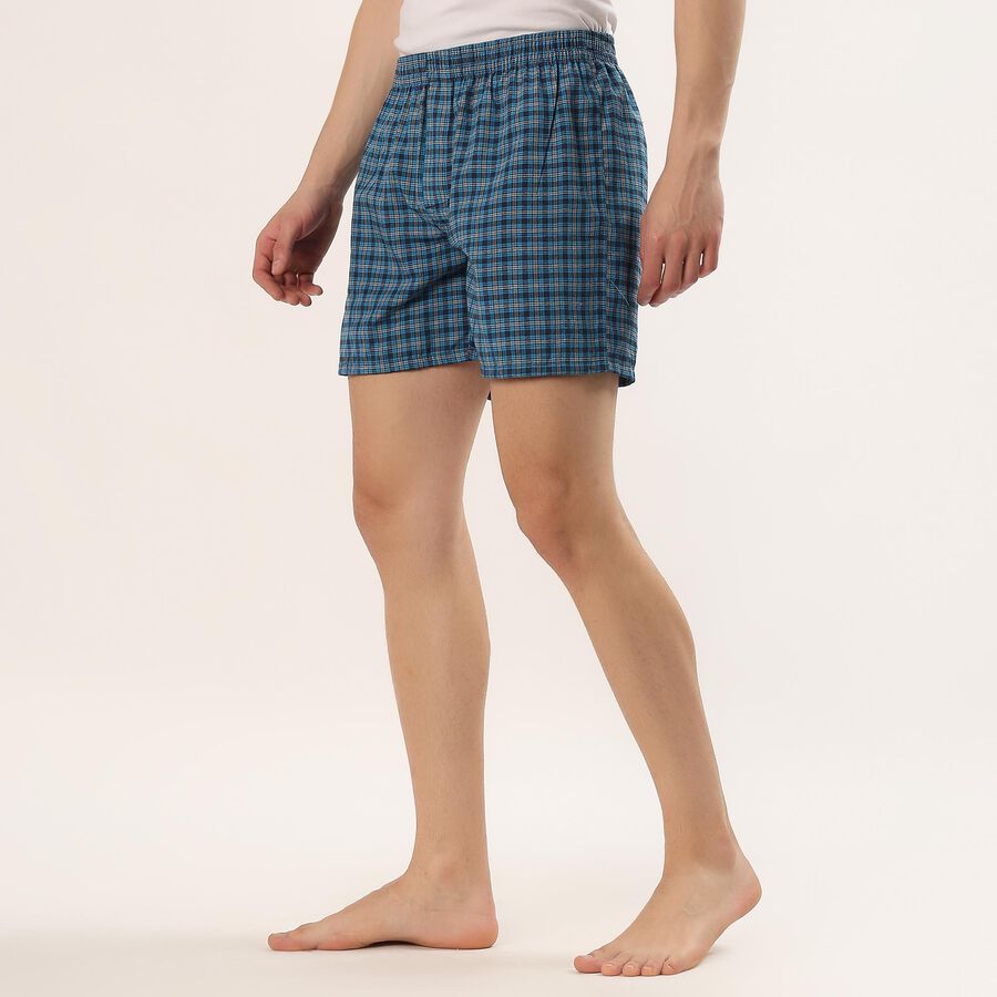 Men's Blue Regular Fit Checked Half Pant, Mid Blue, large