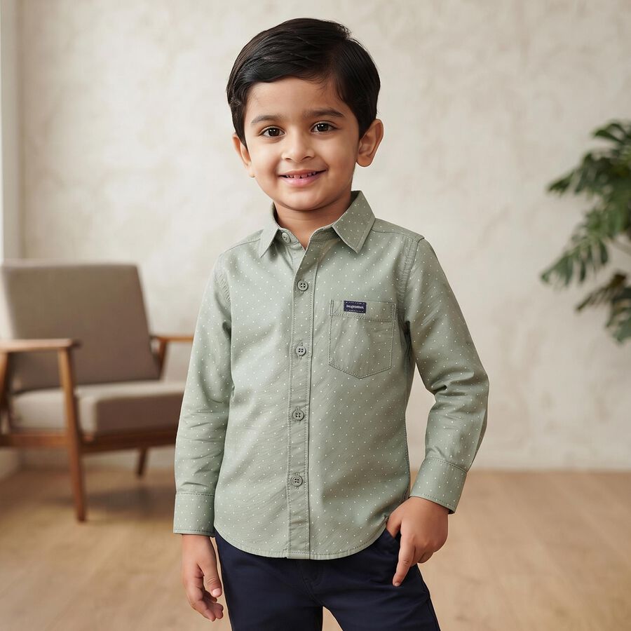 Boys Green Cotton Casual Shirt, Light Green, large