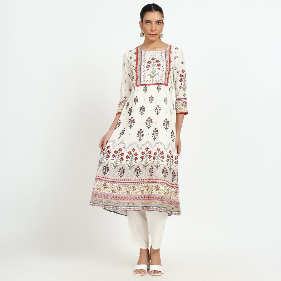 Women's White Floral Printed Ethnic Set, Off White, large image number null