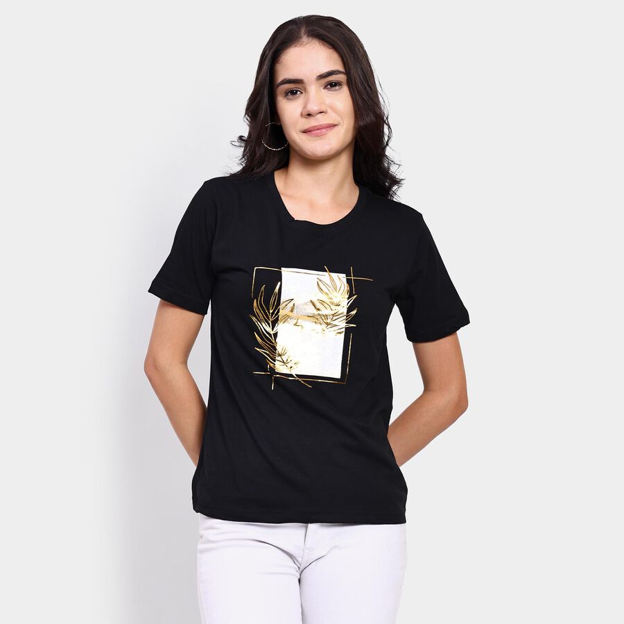 Ladies' Round Neck T-Shirt , Black, large image number null