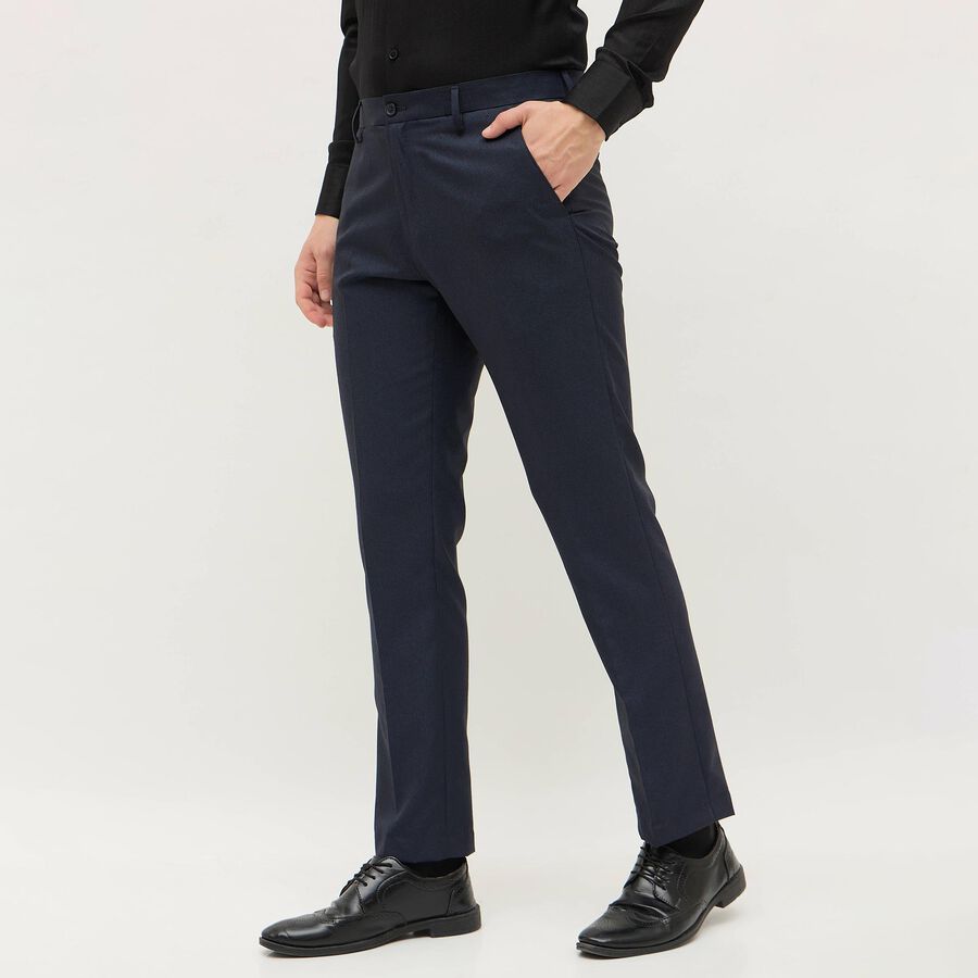 Men's Jet Blue Slim Fit Formal Trousers, Dark Blue, large