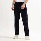 Men's Deep Navy Blue Slim Fit Flat-Front Casual Trousers, Navy Blue, small image number null