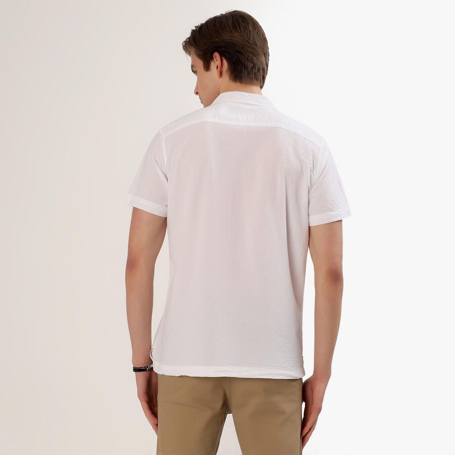 Men's White Cotton Half Sleeve Spread Collar Casual Shirt, White, large image number null