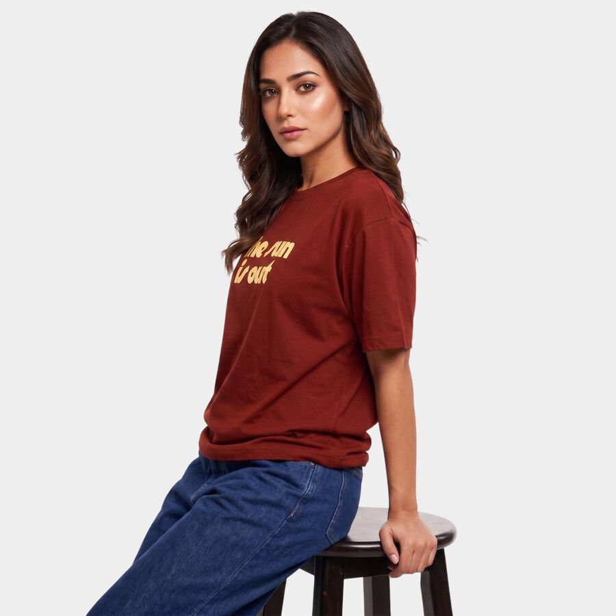Women's Rust Round Neck Regular T-Shirt, Rust, large