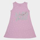 Girls' Lilac Glitter Print Sleeveless A-Line Frock, लाइलेक, small