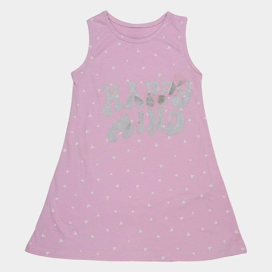 Girls' Lilac Glitter Print Sleeveless A-Line Frock, लाइलेक, large