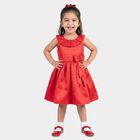 Girls' Red Fit and Flare Embellished Bow Party Wear Frock, Red, small