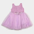 Girls' Lilac Sleeveless Lace Applique Fit and Flare Frock, लाइलेक, small