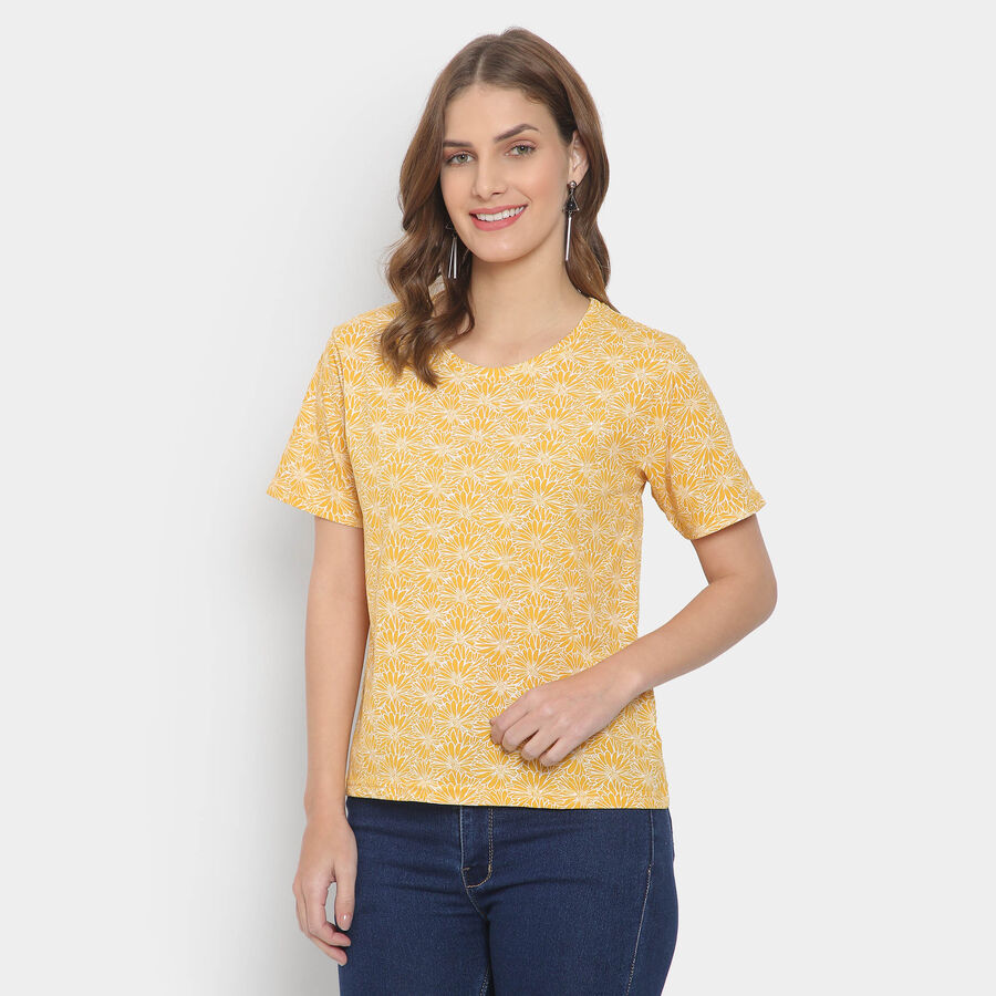 Round Neck T-Shirt, पीला, large image number null