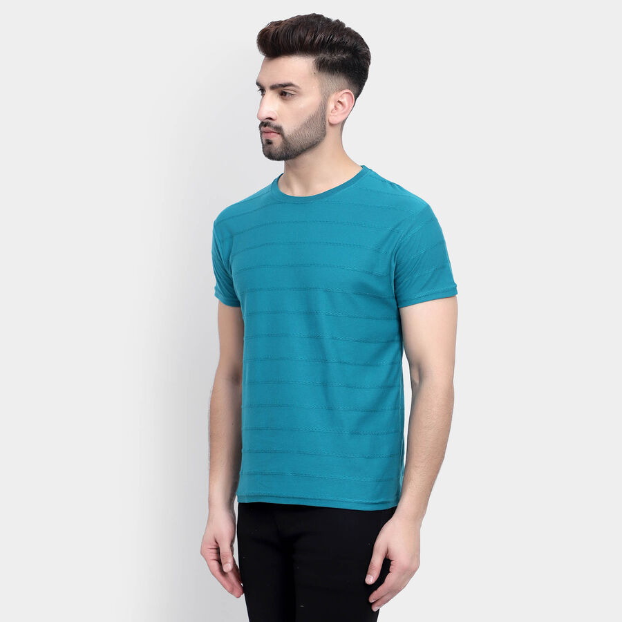 Solid Round Neck T-Shirt, Teal Blue, large image number null