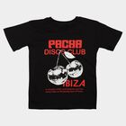 Girls Black Round Neck Regular Graphic Print T-Shirt, काला, small