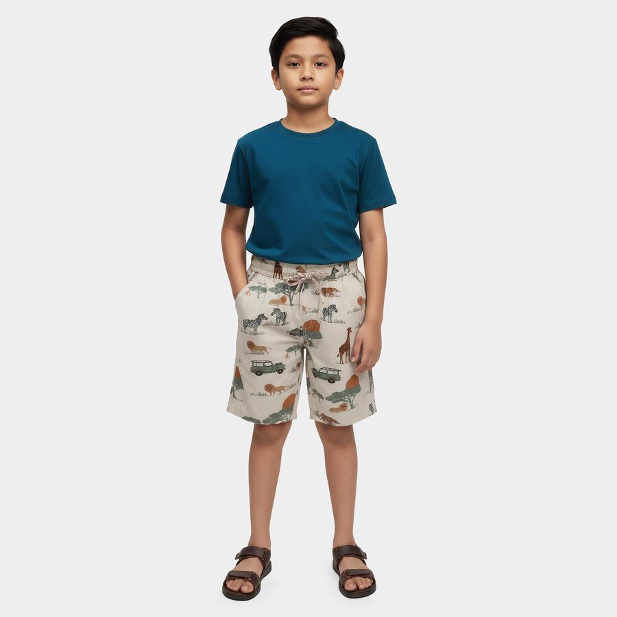Boys' Beige Cotton Regular Fit Bermuda Shorts, Beige, large