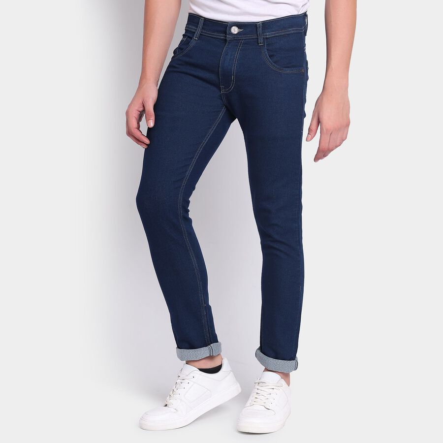 Men's Slim Fit Jeans , गहरा नीला, large