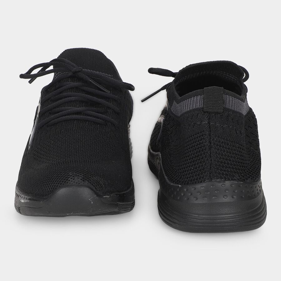 Men's Black Lace-Up Sneakers, Black, large