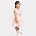 Girls' Pink Fit and Flare 3D Floral Applique Party Wear Frock, Light Pink, small