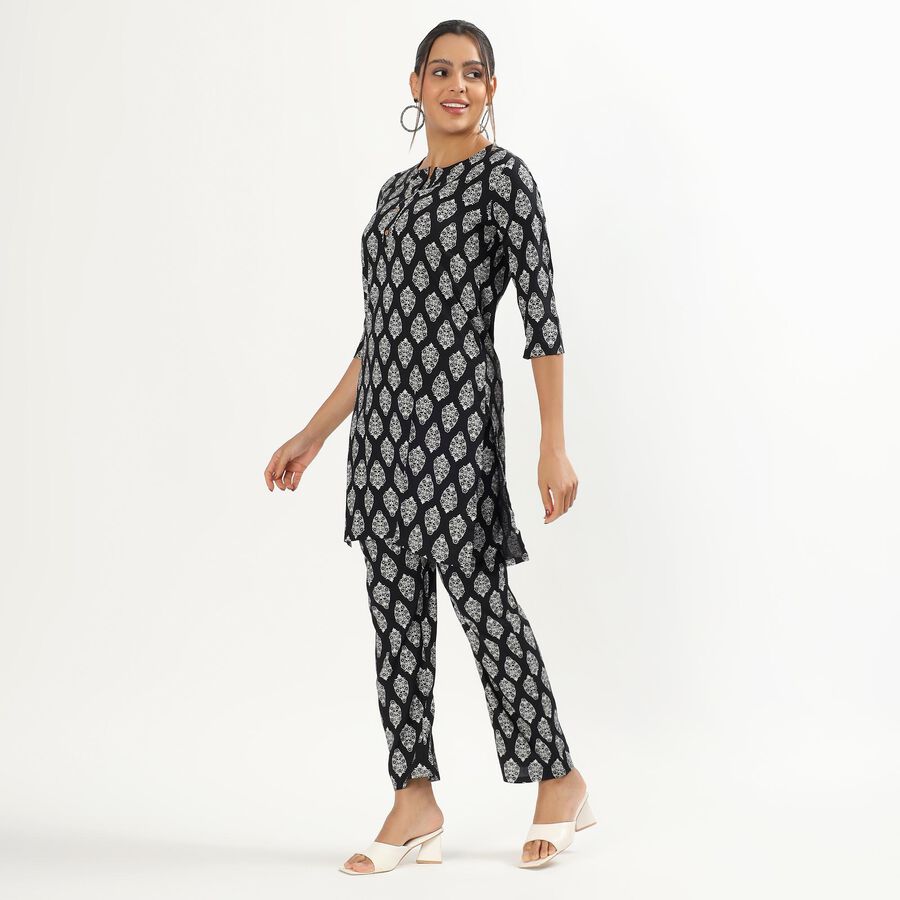 Women's Jet Black Printed Ethnic Set, Black, large image number null