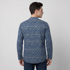 Men's Navy Blue Cotton Mandarin Collar Floral Printed Kurta, गहरा नीला, small