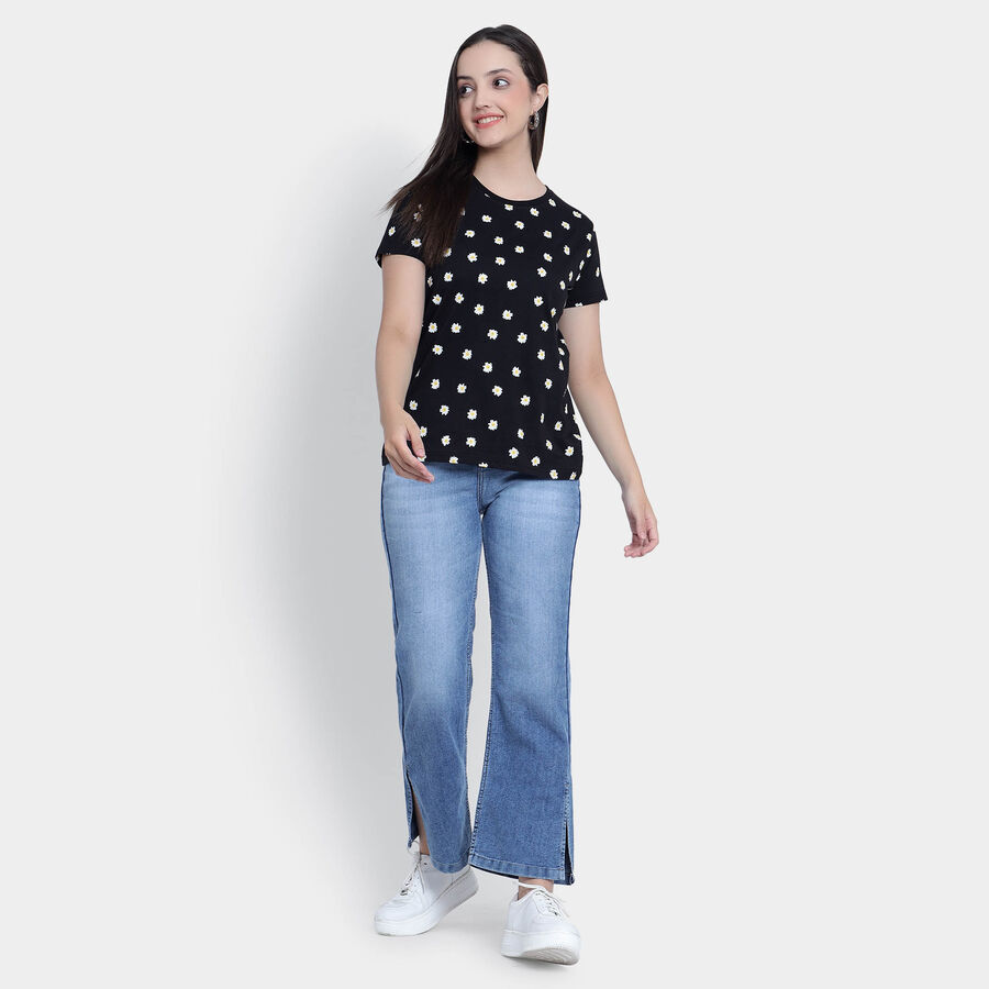 Cotton Round Neck T-Shirt, Black, large image number null