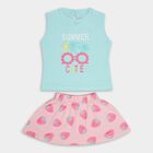 Infants' Aqua Blue Cotton Sleeveless Top and Pink Skirt Set, Aqua, small