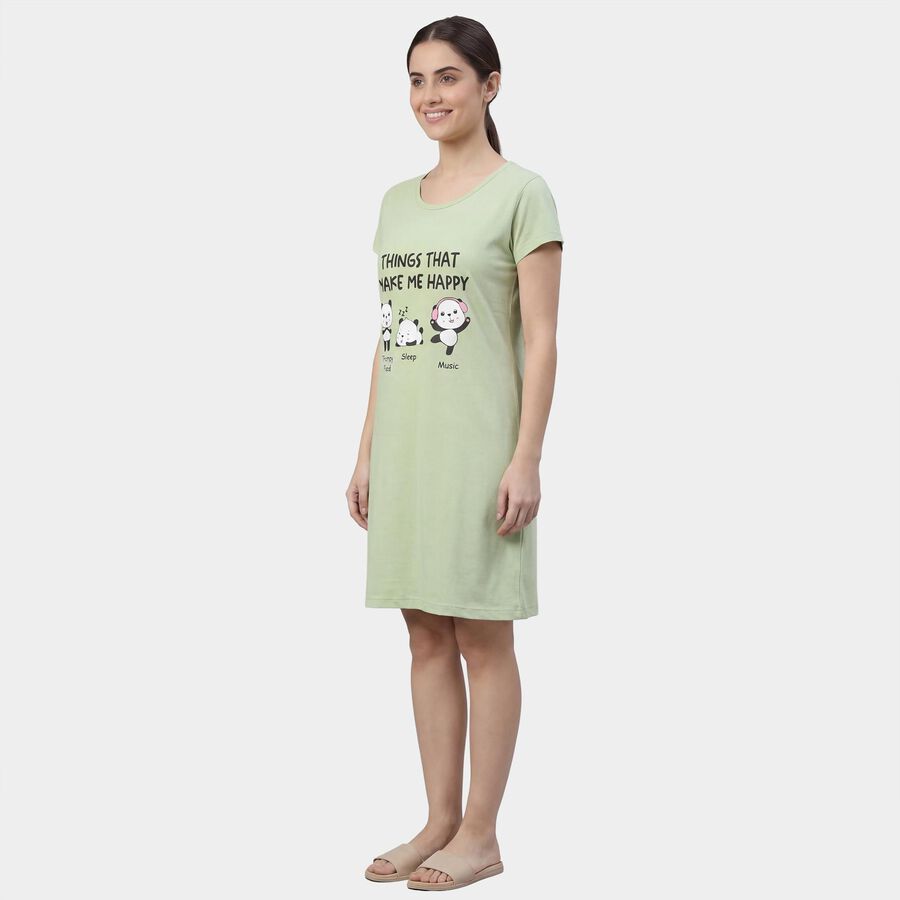 Women's Light Green V-Neck Floral Print Nighty, Light Green, large